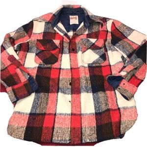 Vintage CPO red WIDE PLAID wool JACKET montgomery Ward Flannel anchor buttons M